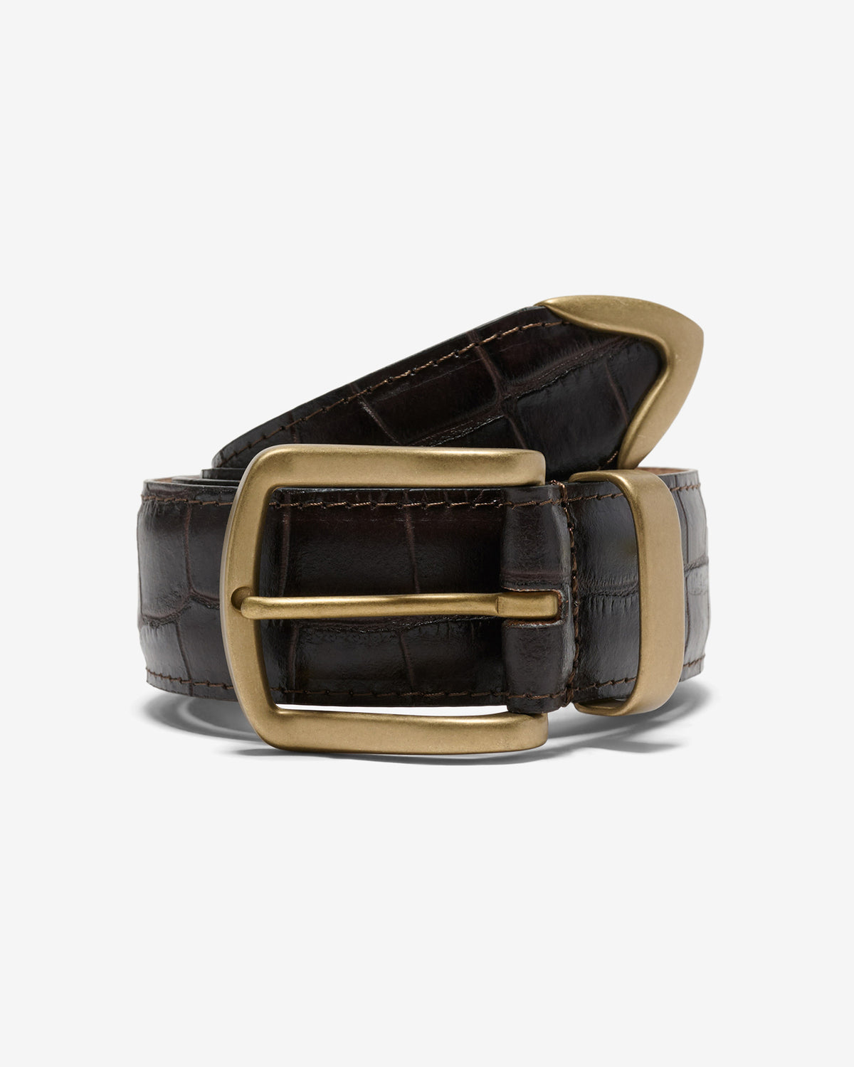 Croc-Embossed Metal Tip Belt